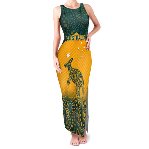 Custom Australia Rugby Family Matching Tank Maxi Dress and Hawaiian Shirt Wallabies Aboriginal Pattern