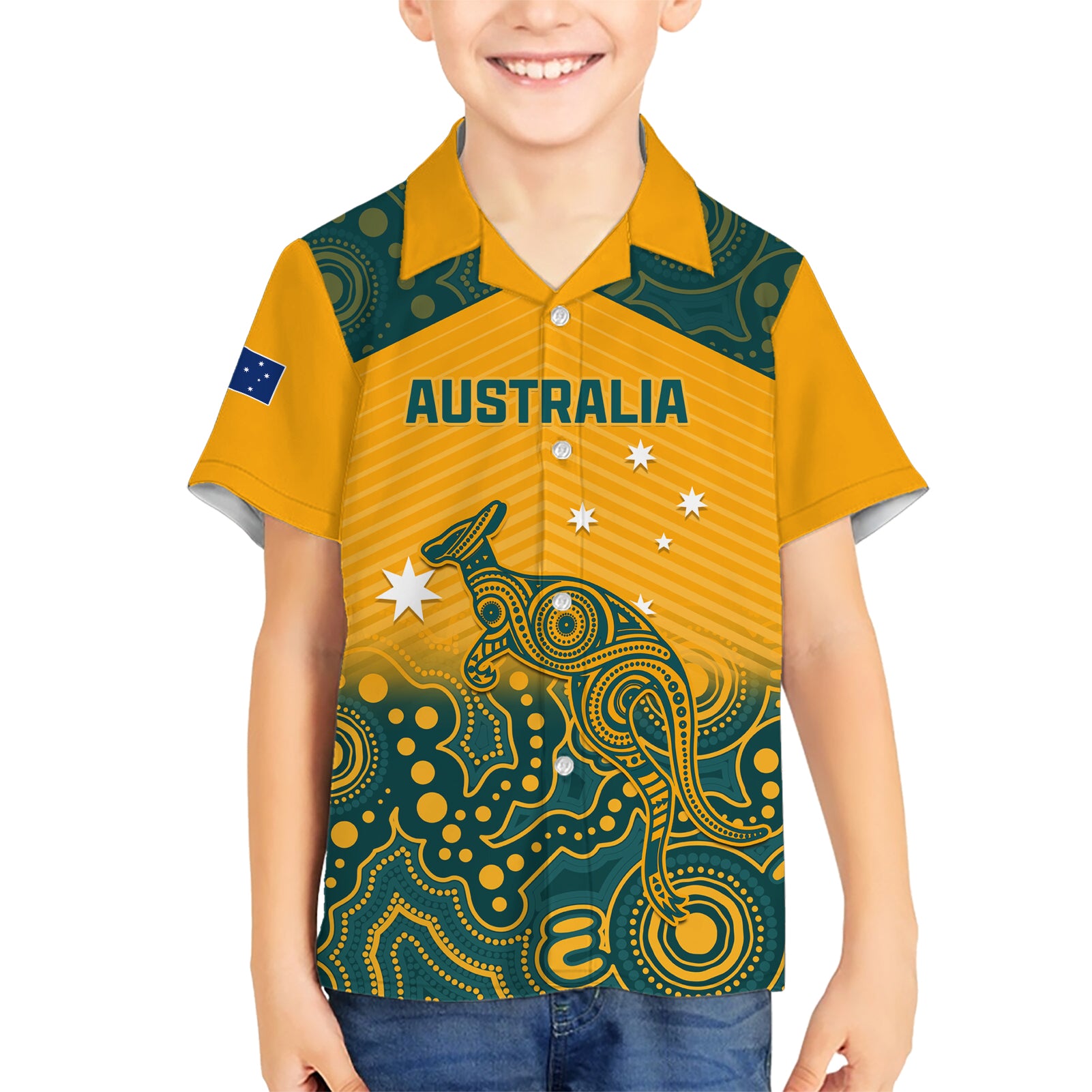 Custom Australia Rugby Hawaiian Shirt Wallabies Aboriginal Pattern