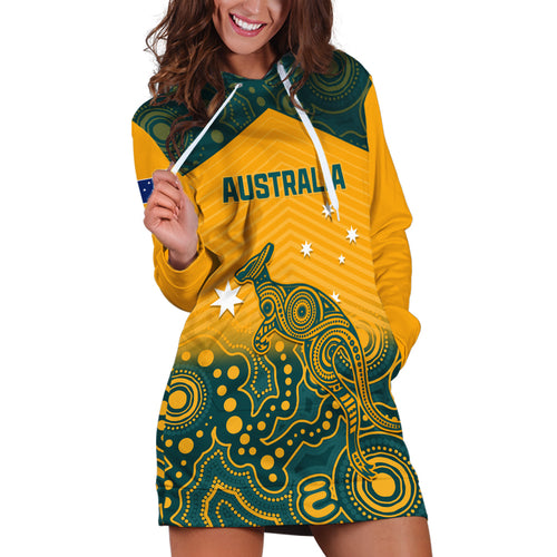 Custom Australia Rugby Hoodie Dress Wallabies Aboriginal Pattern