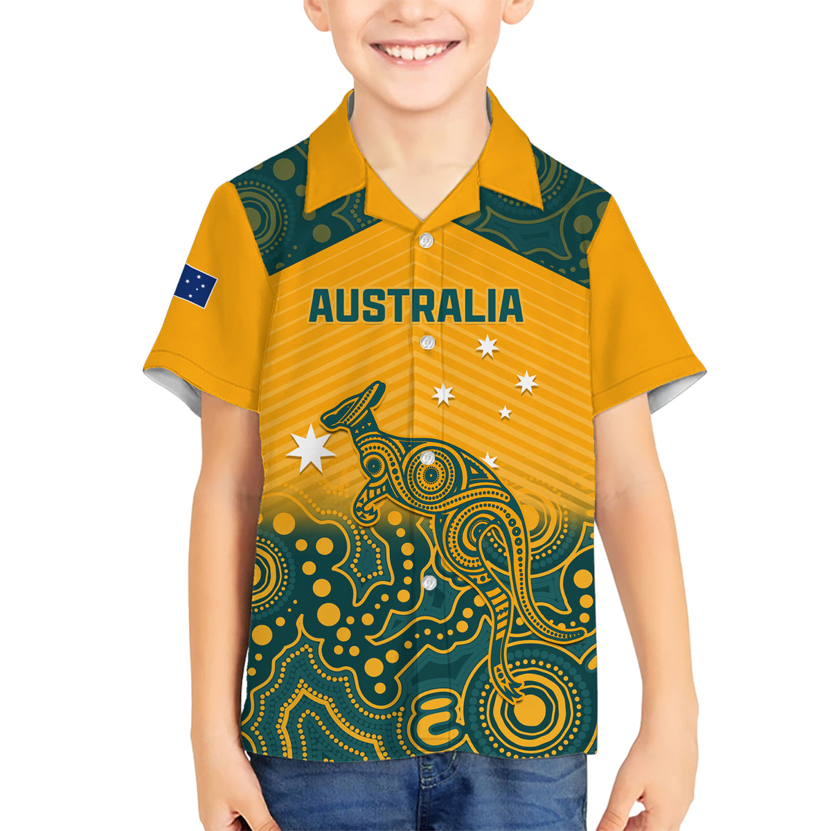 Custom Australia Rugby Kid Hawaiian Shirt Wallabies Aboriginal Pattern