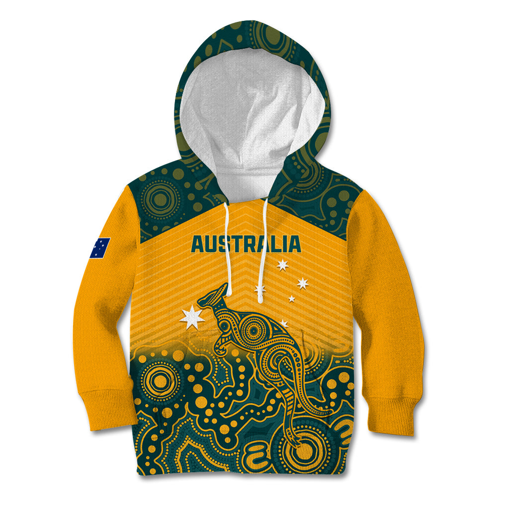 Custom Australia Rugby Kid Hoodie Wallabies Aboriginal Pattern