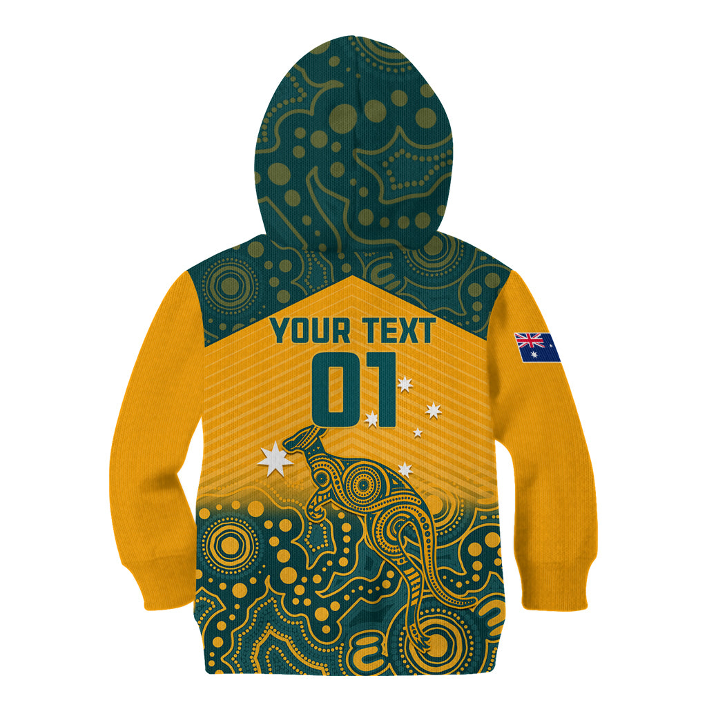 Custom Australia Rugby Kid Hoodie Wallabies Aboriginal Pattern