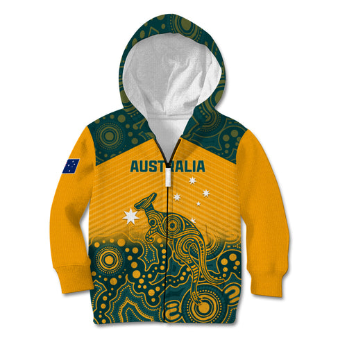 Custom Australia Rugby Kid Hoodie Wallabies Aboriginal Pattern