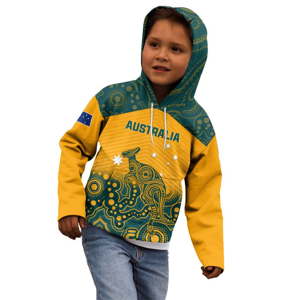 Custom Australia Rugby Kid Hoodie Wallabies Aboriginal Pattern
