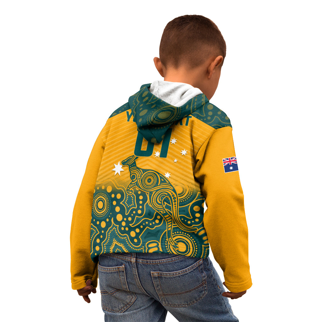 Custom Australia Rugby Kid Hoodie Wallabies Aboriginal Pattern
