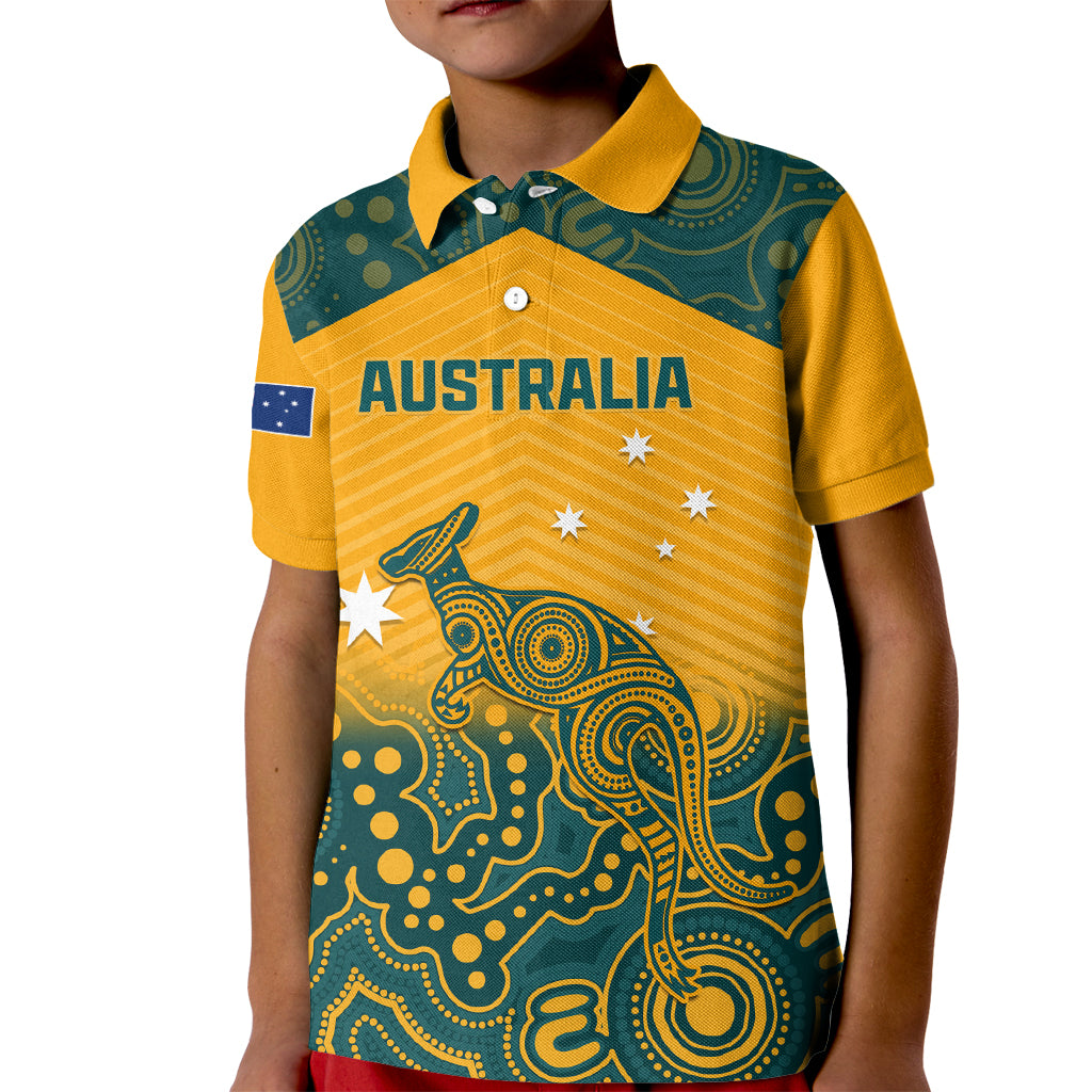 Custom Australia Rugby Kid Polo Shirt Wallabies Aboriginal Pattern