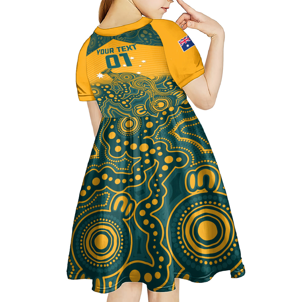 Custom Australia Rugby Kid Short Sleeve Dress Wallabies Aboriginal Pattern