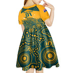 Custom Australia Rugby Kid Short Sleeve Dress Wallabies Aboriginal Pattern