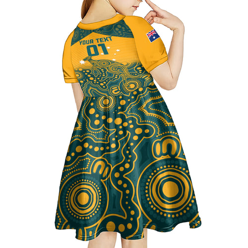 Custom Australia Rugby Kid Short Sleeve Dress Wallabies Aboriginal Pattern