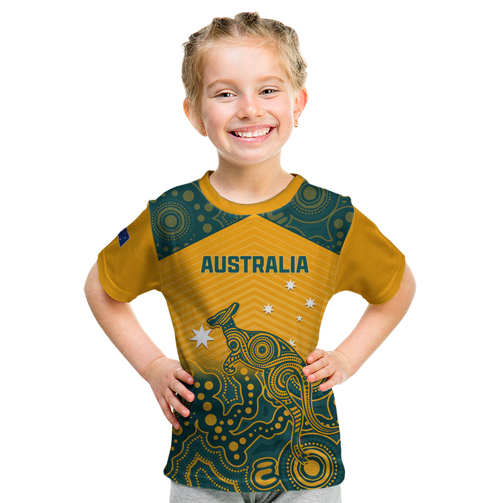 Custom Australia Rugby Kid T Shirt Wallabies Aboriginal Pattern