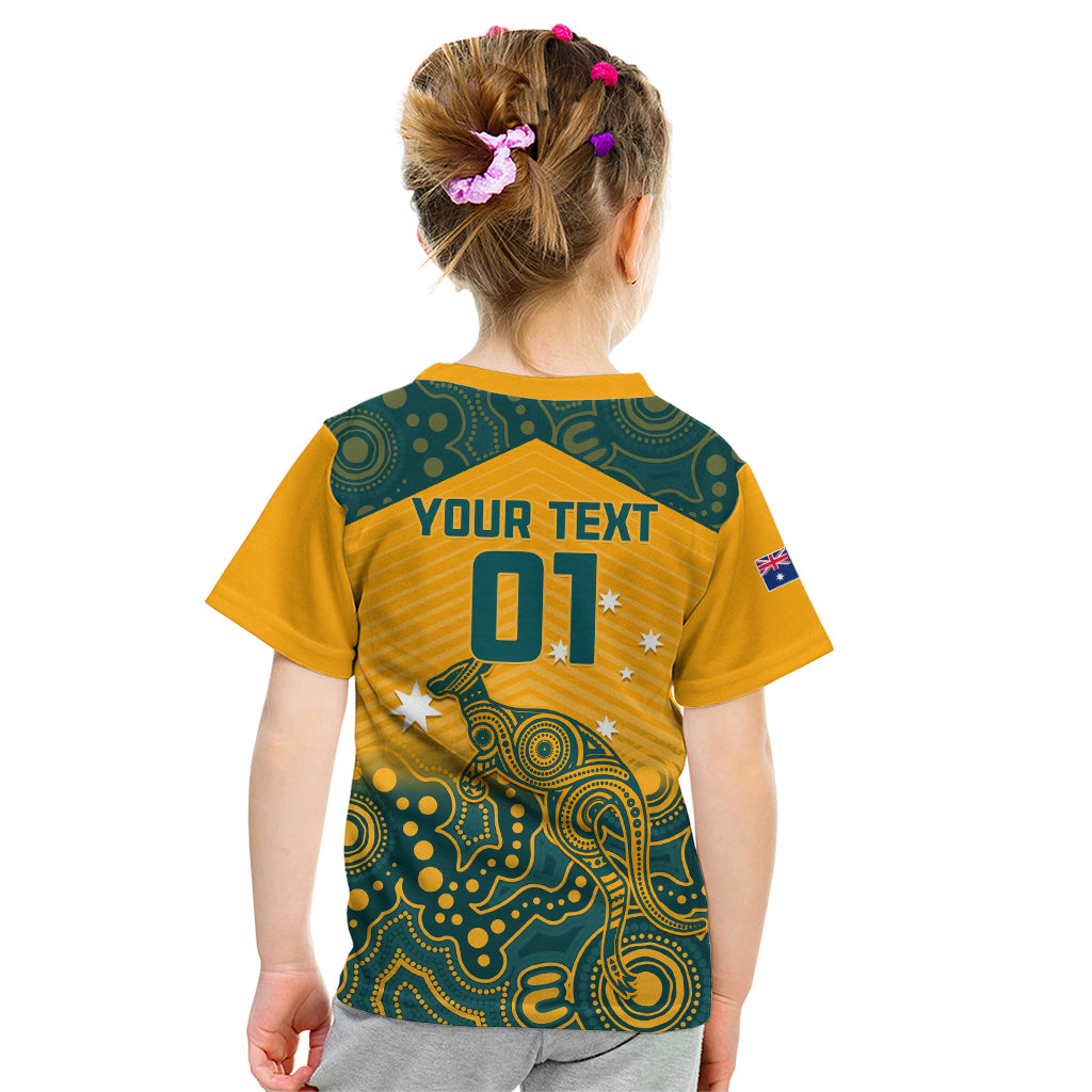 Custom Australia Rugby Kid T Shirt Wallabies Aboriginal Pattern