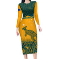 Custom Australia Rugby Long Sleeve Bodycon Dress Wallabies Aboriginal Pattern