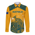 Custom Australia Rugby Long Sleeve Button Shirt Wallabies Aboriginal Pattern