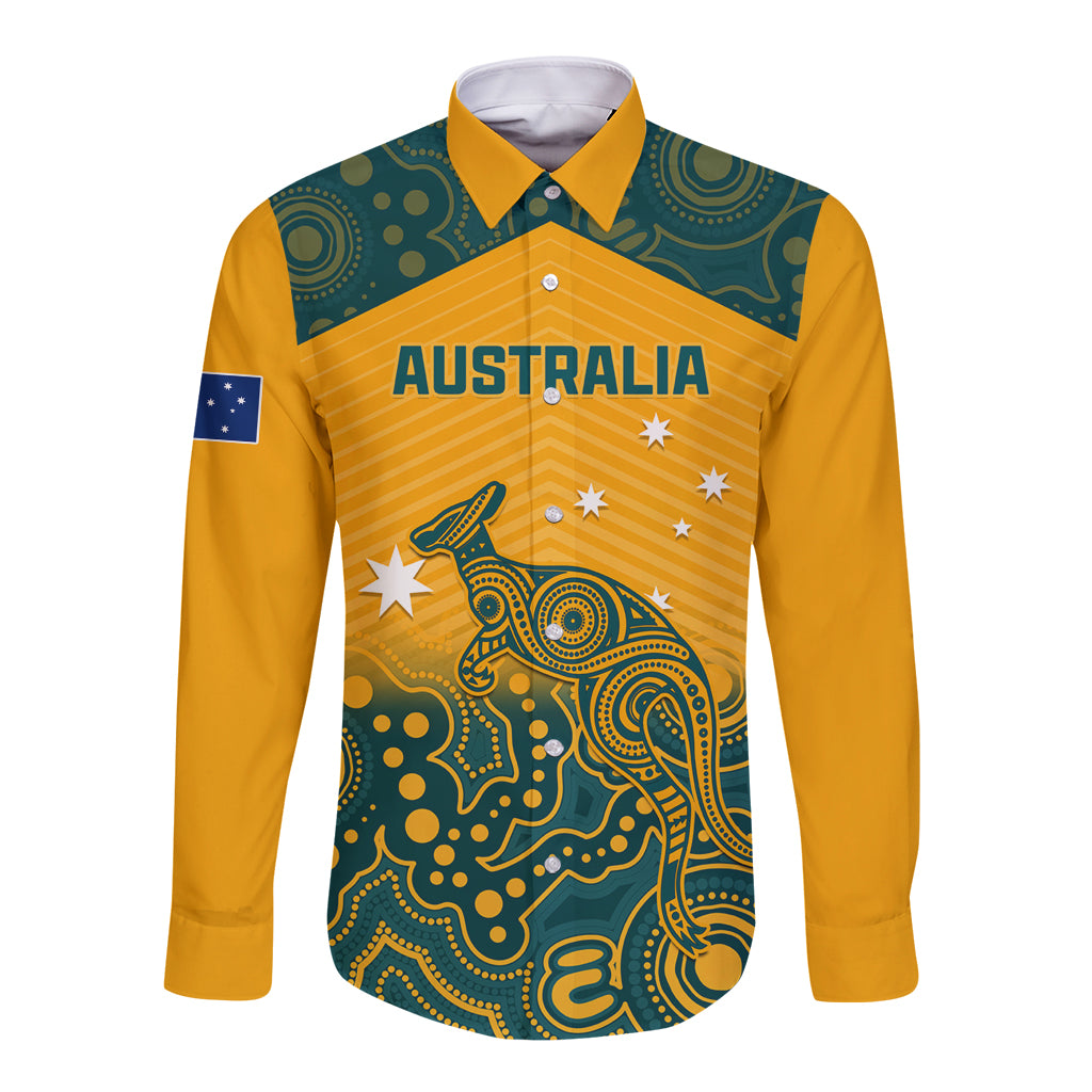 Custom Australia Rugby Long Sleeve Button Shirt Wallabies Aboriginal Pattern