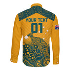 Custom Australia Rugby Long Sleeve Button Shirt Wallabies Aboriginal Pattern