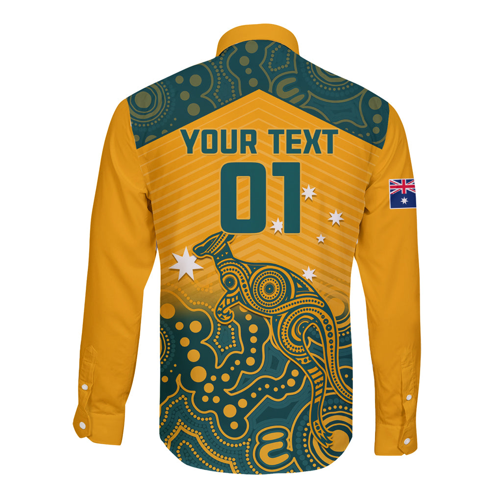 Custom Australia Rugby Long Sleeve Button Shirt Wallabies Aboriginal Pattern