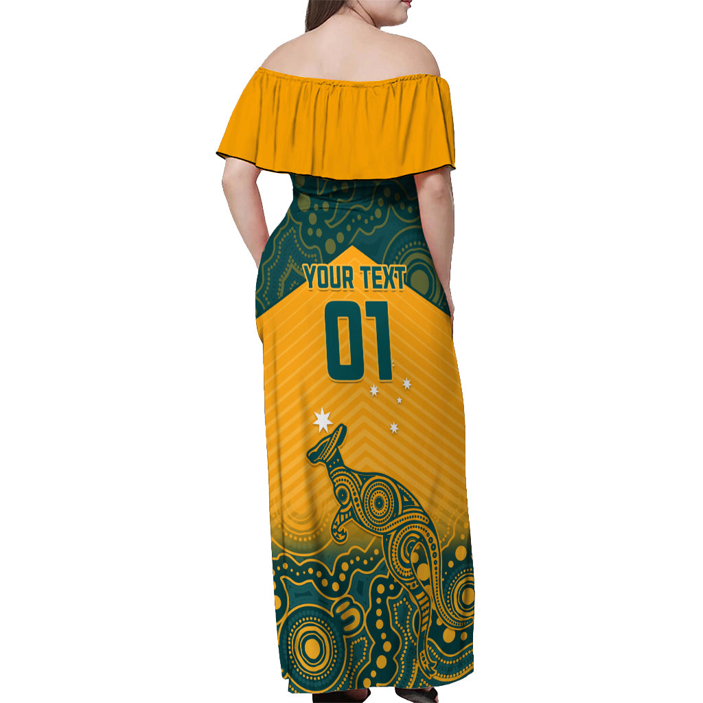 Custom Australia Rugby Off Shoulder Maxi Dress Wallabies Aboriginal Pattern