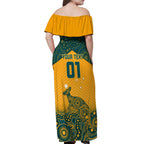 Custom Australia Rugby Off Shoulder Maxi Dress Wallabies Aboriginal Pattern