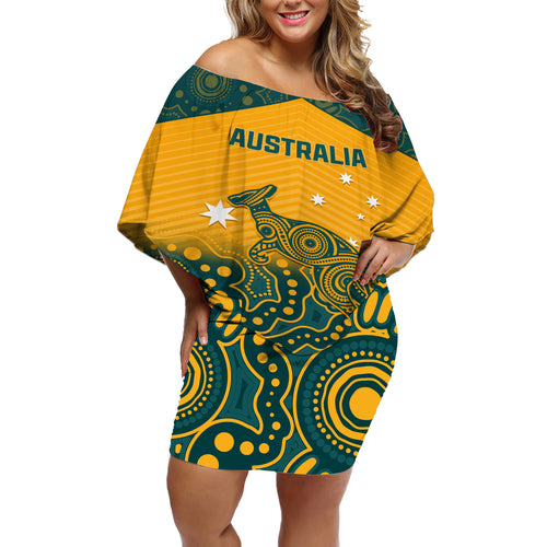 Custom Australia Rugby Off Shoulder Short Dress Wallabies Aboriginal Pattern