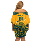 Custom Australia Rugby Off Shoulder Short Dress Wallabies Aboriginal Pattern