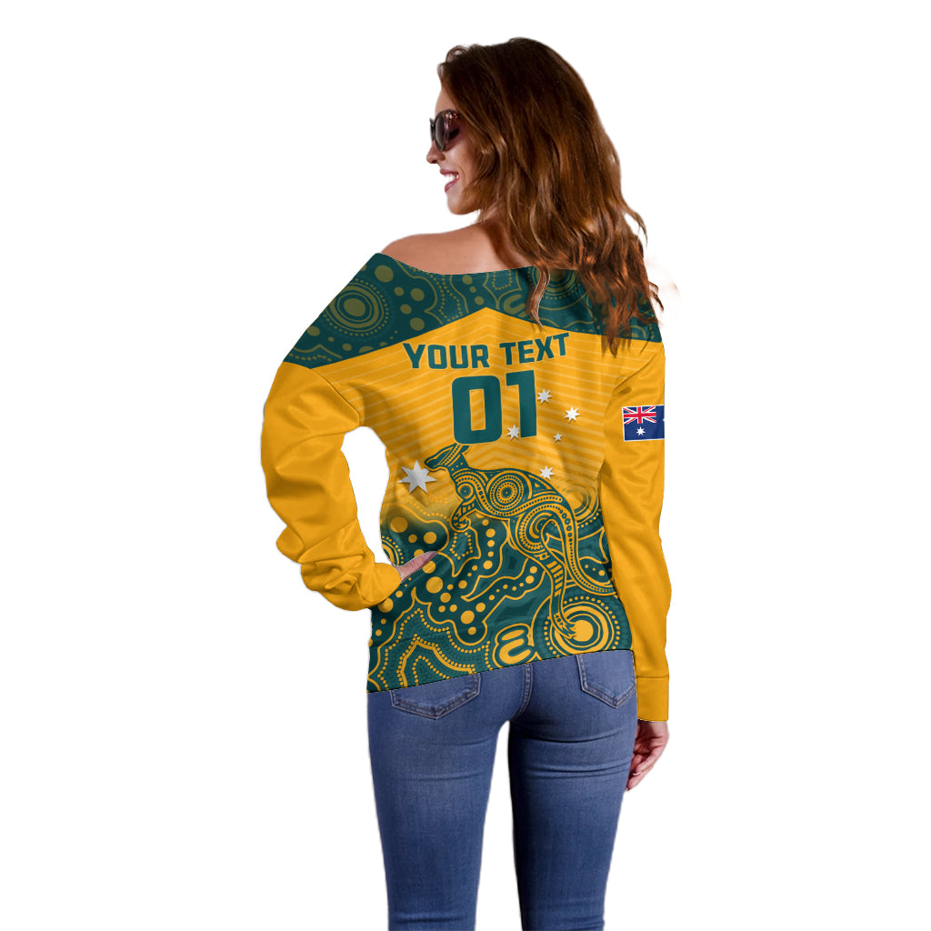Custom Australia Rugby Off Shoulder Sweater Wallabies Aboriginal Pattern