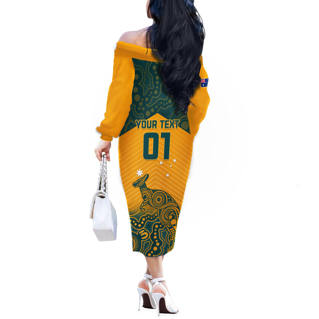 Custom Australia Rugby Off The Shoulder Long Sleeve Dress Wallabies Aboriginal Pattern