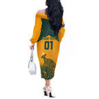 Custom Australia Rugby Off The Shoulder Long Sleeve Dress Wallabies Aboriginal Pattern