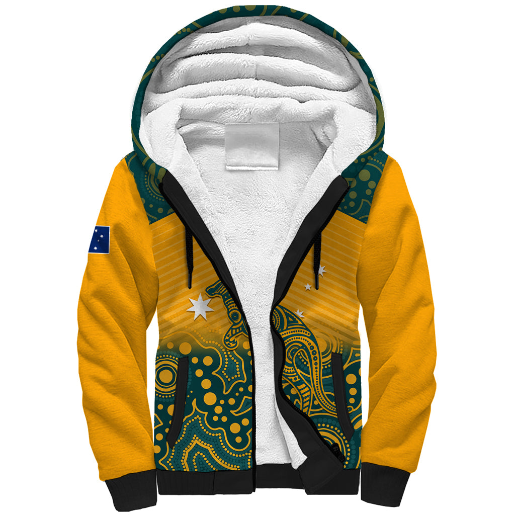 Custom Australia Rugby Sherpa Hoodie Wallabies Aboriginal Pattern