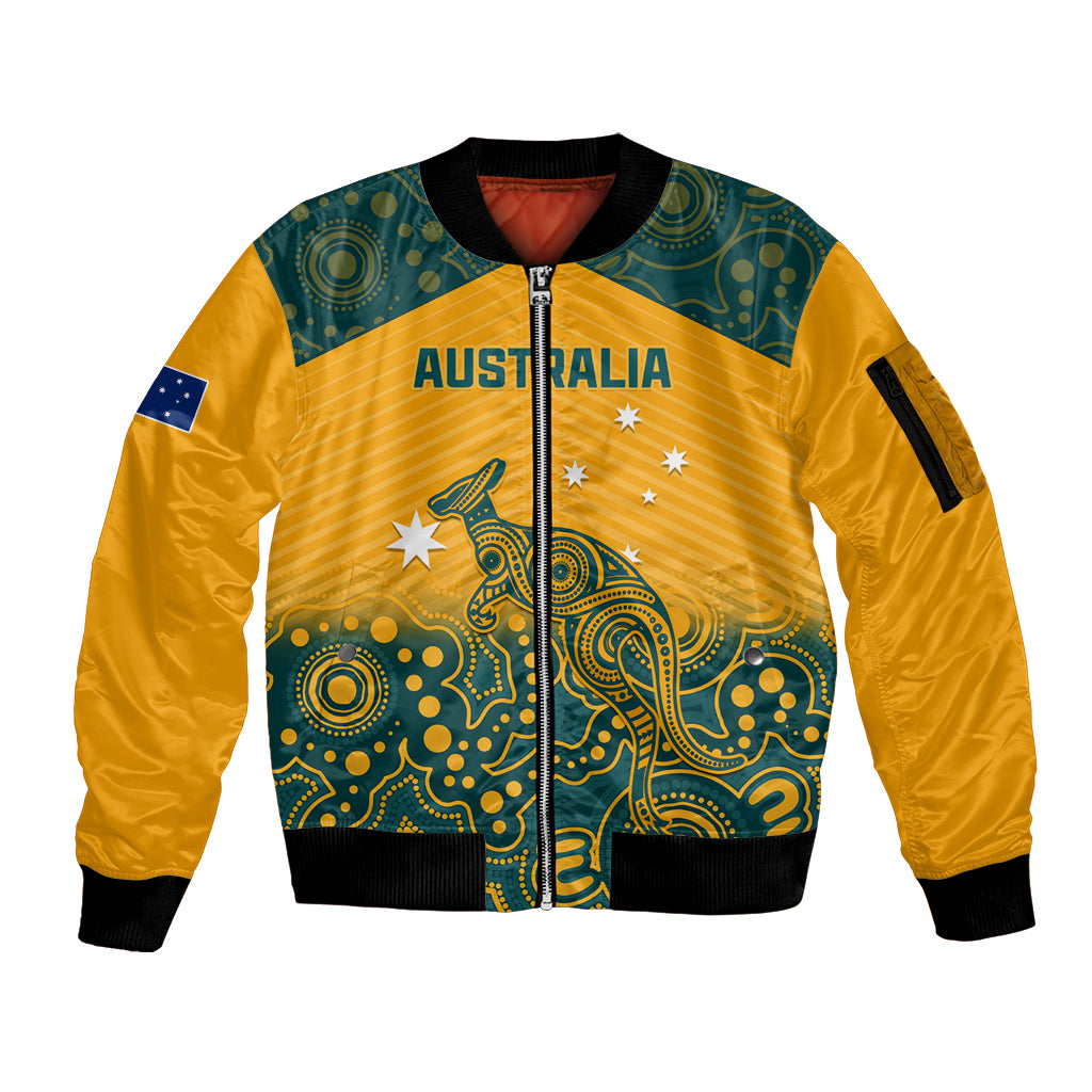 Custom Australia Rugby Sleeve Zip Bomber Jacket Wallabies Aboriginal Pattern
