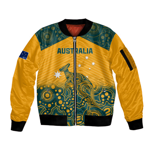 Custom Australia Rugby Sleeve Zip Bomber Jacket Wallabies Aboriginal Pattern