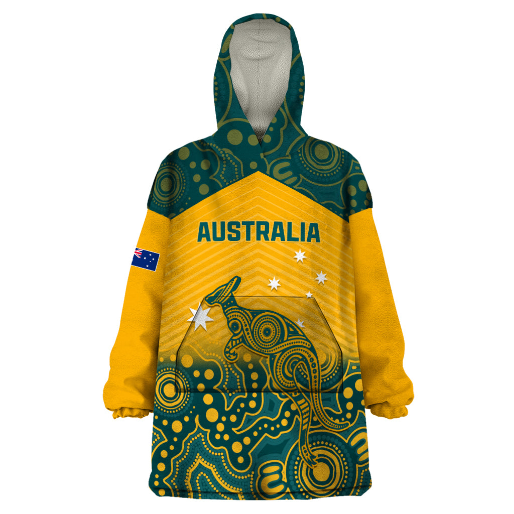 Custom Australia Rugby Wearable Blanket Hoodie Wallabies Aboriginal Pattern