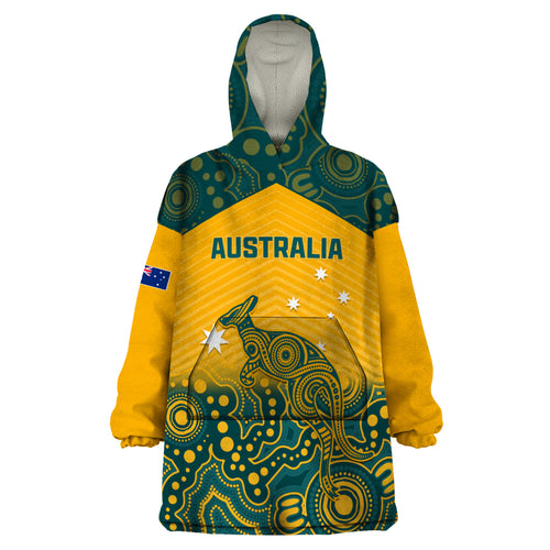 Custom Australia Rugby Wearable Blanket Hoodie Wallabies Aboriginal Pattern