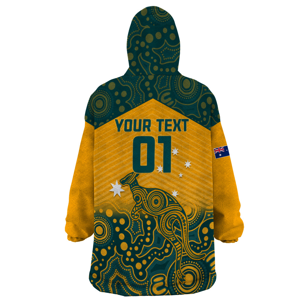Custom Australia Rugby Wearable Blanket Hoodie Wallabies Aboriginal Pattern