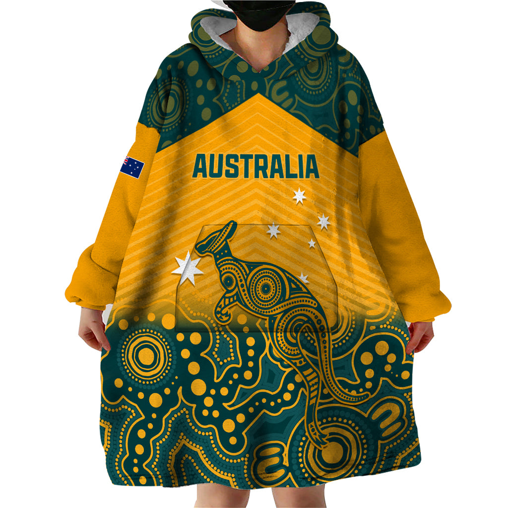 Custom Australia Rugby Wearable Blanket Hoodie Wallabies Aboriginal Pattern