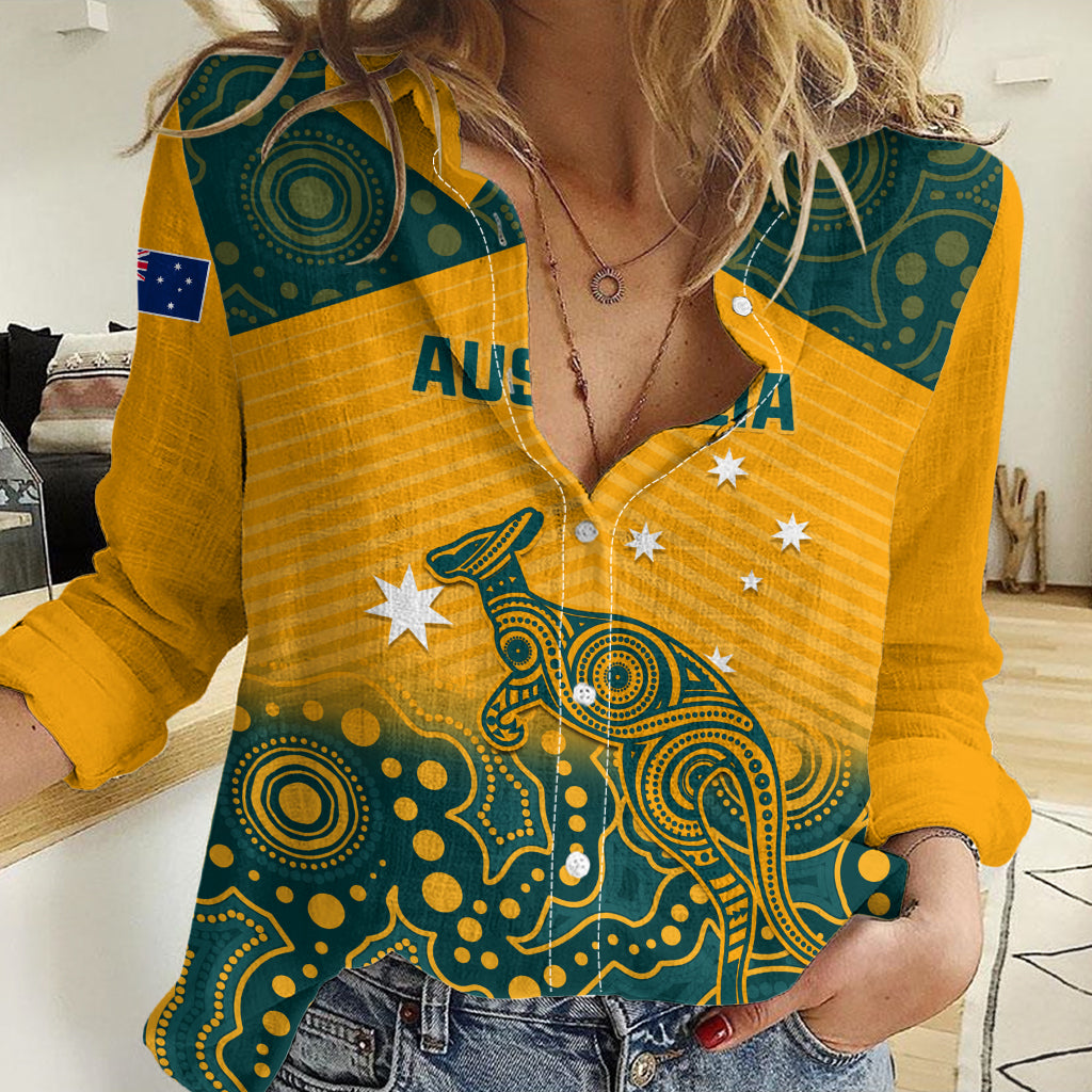 Custom Australia Rugby Women Casual Shirt Wallabies Aboriginal Pattern LT01