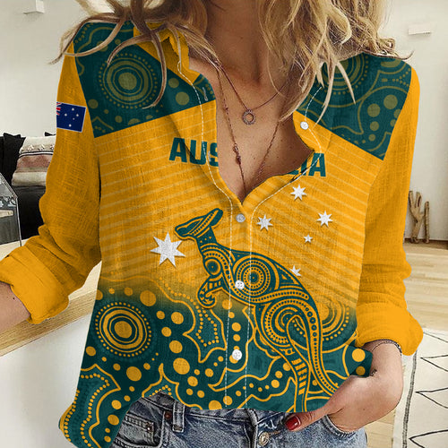 Custom Australia Rugby Women Casual Shirt Wallabies Aboriginal Pattern LT01
