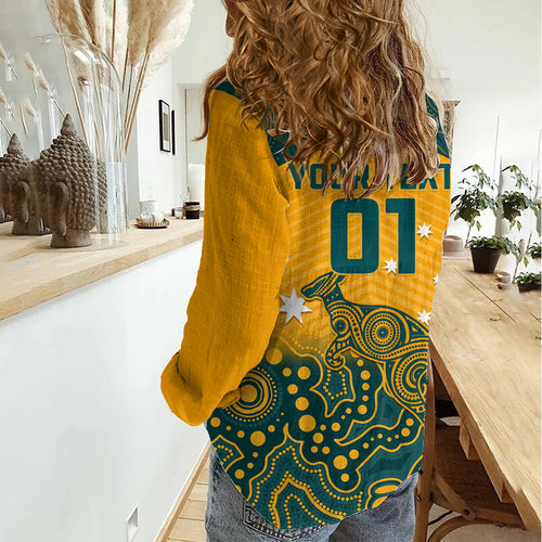 Custom Australia Rugby Women Casual Shirt Wallabies Aboriginal Pattern LT01