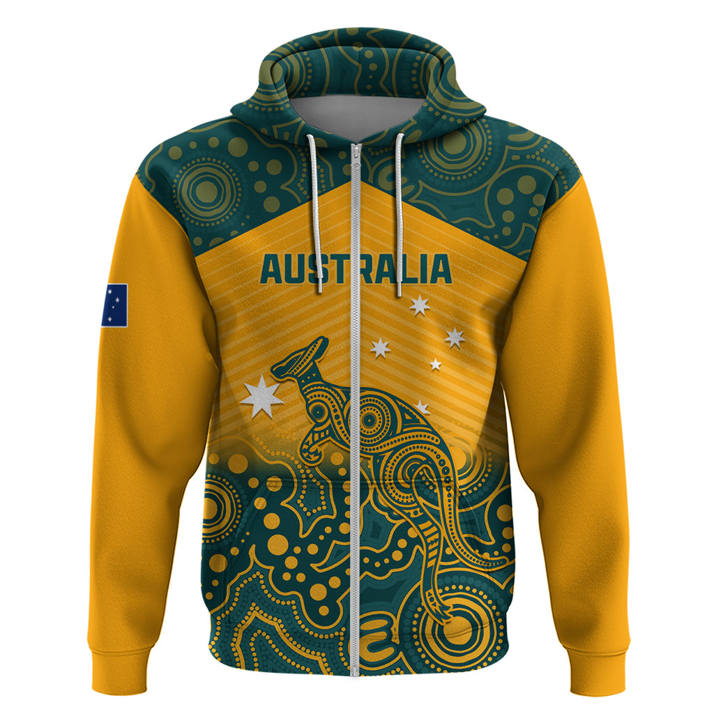 Custom Australia Rugby Zip Hoodie Wallabies Aboriginal Pattern