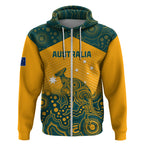 Custom Australia Rugby Zip Hoodie Wallabies Aboriginal Pattern