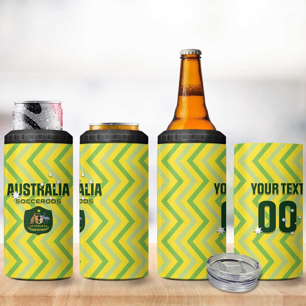 Custom Australia Socceroos 2025 4 in 1 Can Cooler Tumbler Forever Golden - Aussie Hoodie