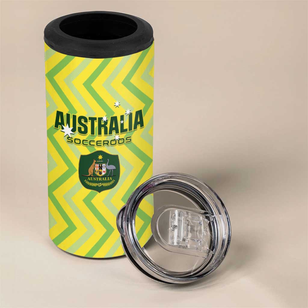Custom Australia Socceroos 2025 4 in 1 Can Cooler Tumbler Forever Golden - Aussie Hoodie