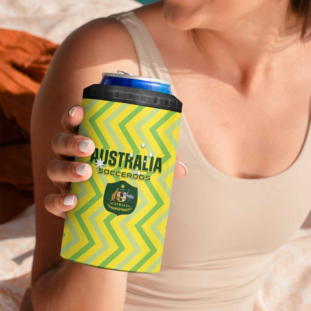 Custom Australia Socceroos 2025 4 in 1 Can Cooler Tumbler Forever Golden - Aussie Hoodie