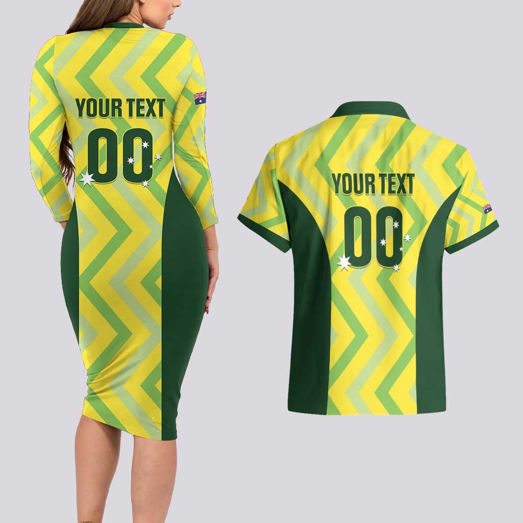 Custom Australia Socceroos 2025 Couples Matching Long Sleeve Bodycon Dress and Hawaiian Shirt Forever Golden - Aussie Hoodie