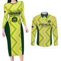 Custom Australia Socceroos 2025 Couples Matching Long Sleeve Bodycon Dress and Long Sleeve Button Shirt Forever Golden - Aussie Hoodie
