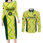 Custom Australia Socceroos 2025 Couples Matching Long Sleeve Bodycon Dress and Long Sleeve Button Shirt Forever Golden - Aussie Hoodie