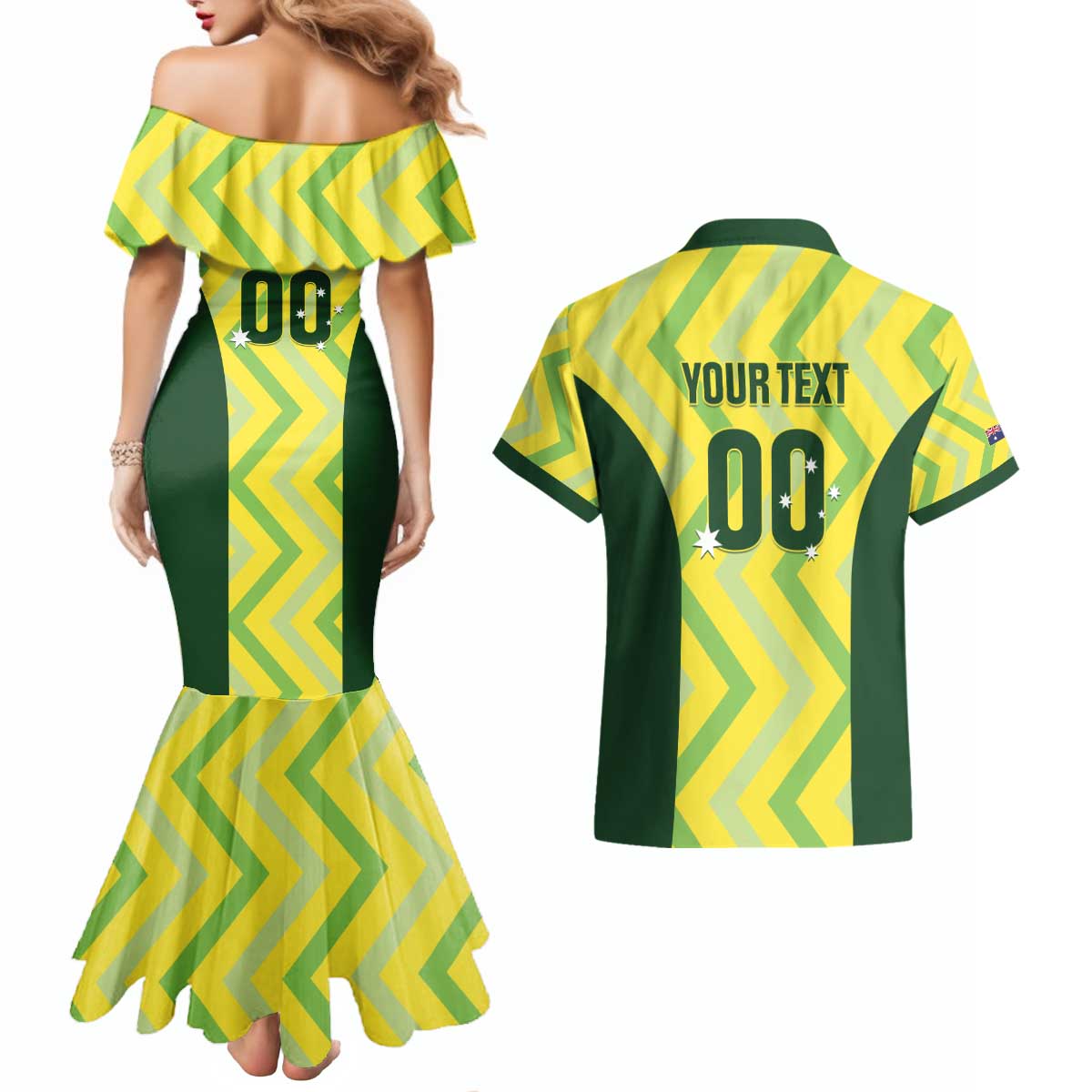 Custom Australia Socceroos 2025 Couples Matching Mermaid Dress and Hawaiian Shirt Forever Golden - Aussie Hoodie