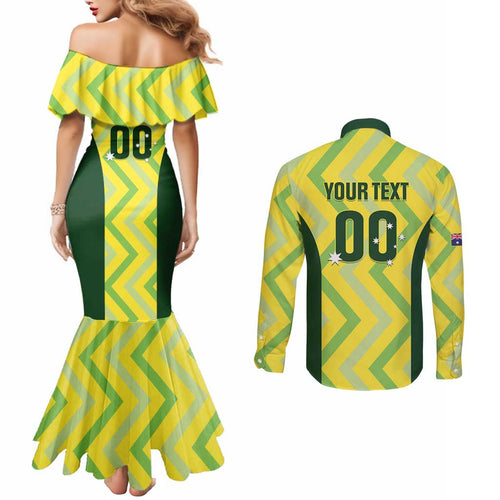 Custom Australia Socceroos 2025 Couples Matching Mermaid Dress and Long Sleeve Button Shirt Forever Golden - Aussie Hoodie