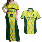Custom Australia Socceroos 2025 Couples Matching Off Shoulder Maxi Dress and Hawaiian Shirt Forever Golden - Aussie Hoodie