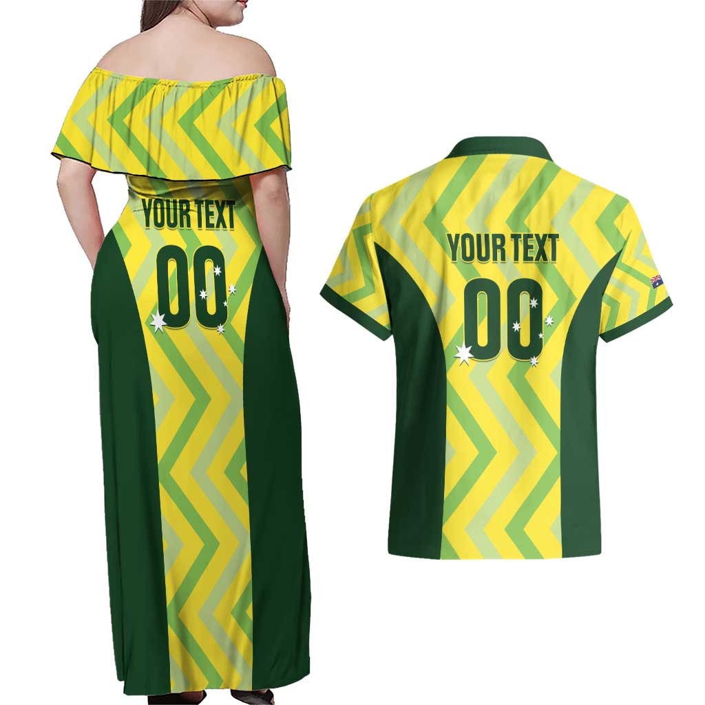 Custom Australia Socceroos 2025 Couples Matching Off Shoulder Maxi Dress and Hawaiian Shirt Forever Golden - Aussie Hoodie