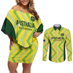 Custom Australia Socceroos 2025 Couples Matching Off Shoulder Short Dress and Long Sleeve Button Shirt Forever Golden - Aussie Hoodie